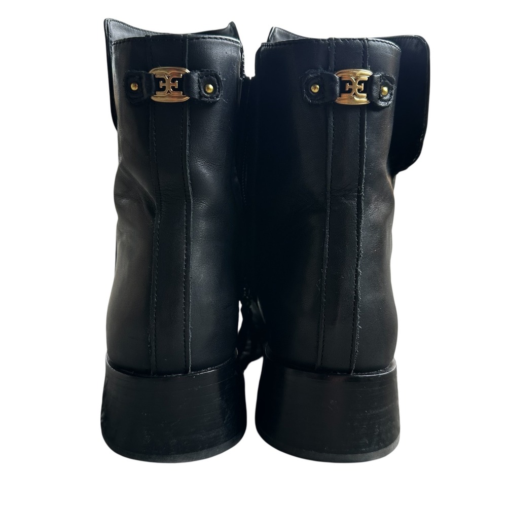Sam Edelman Boots Shoes Thatcher Black Leather Square Toe Ankle Gold Logo 8.5 - Picture 4 of 11